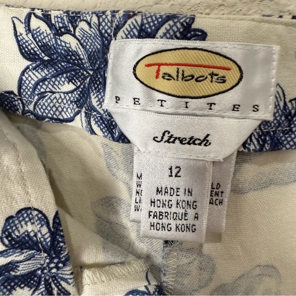 Talbots Stretch Capris Blue and Ivory Floral Ankle Pants Women’s Size 12 Petite - Picture 10 of 11